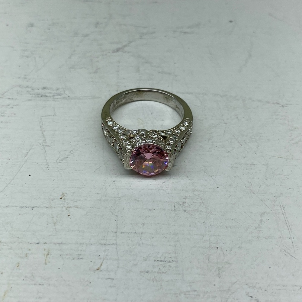 Sterling Silver 925 ADI Pink CZ Ring With CZ Accents Size 7 - Picture 9 of 14